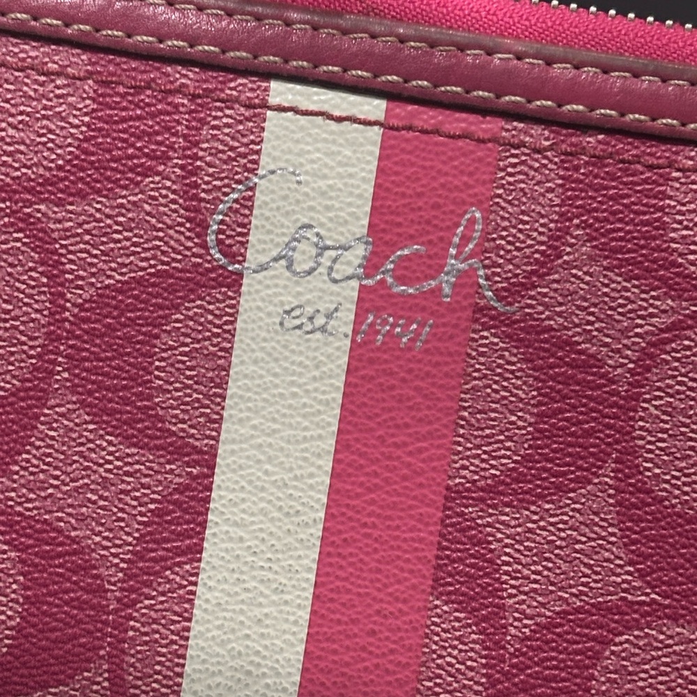 COACH Pink Signature Stripe Zip Around Wallet | Accordion Continental - Picture 3 of 14